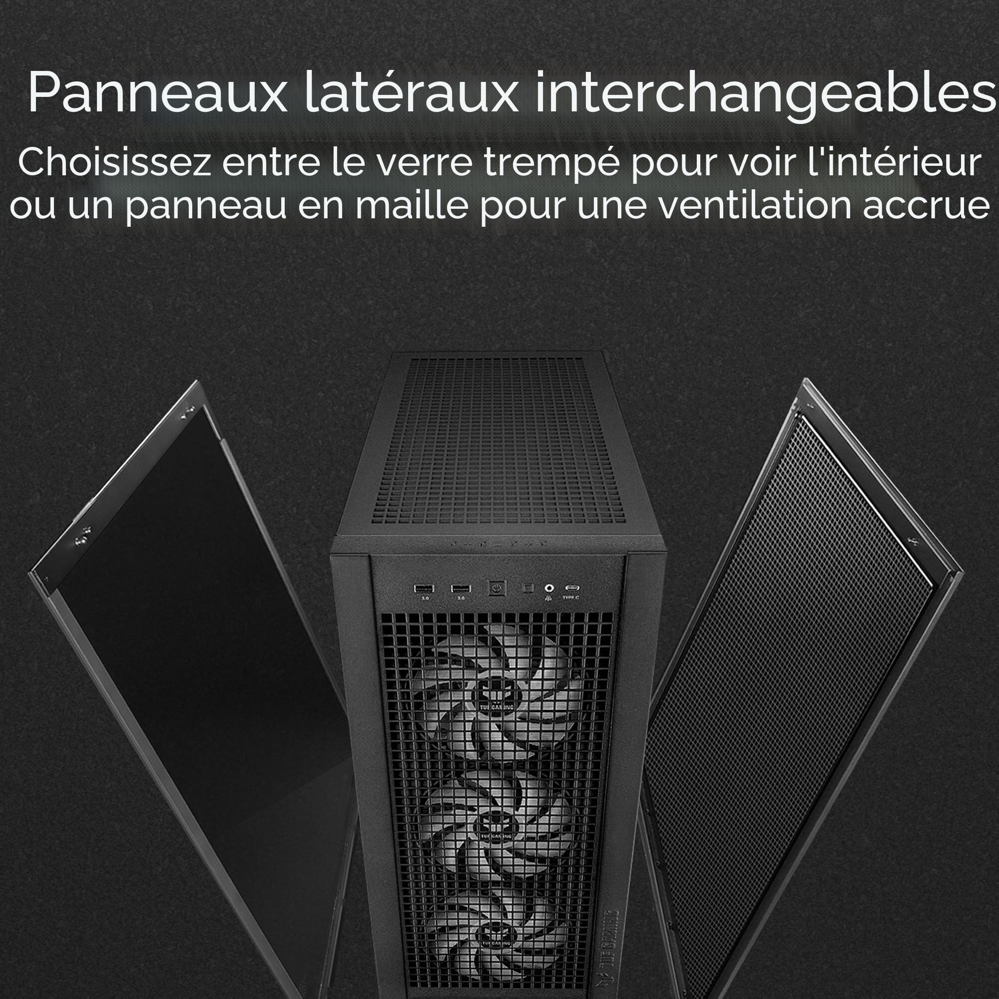 ASUS TUF Gaming GT302 ARGB ATX Mid-Tower Case Black - Four 140 x 28 mm ARGB Fans for High Airflow and Static Pressure, Interchangeable Tempered Glass and Mesh Side Panel, Hidden-Connector MB Support