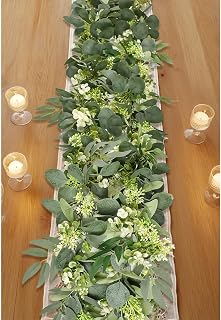 6Ft Eucalyptus Garland, Upgrade Bushy Artificial lvy Greenery Vines with Flower Gypsophila Willow Leaves for Home Wedding Arch Party Table Runner Centerpiece Decor