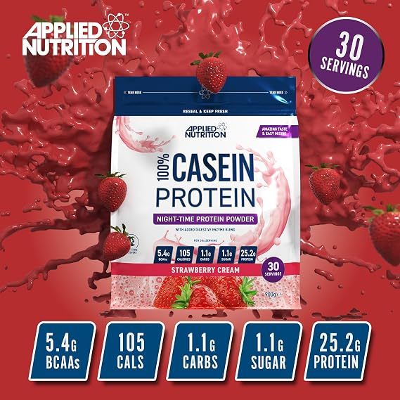 Applied Nutrition Casein Protein Powder - Micellar Casein Supplement, Slow Release Protein (900g - 30 Servings) (Strawberry Cream)
