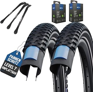 2er Set Schwalbe Fahrradreifen Marathon Plus MTB 29 oder 27,5 Zoll (ETRTO 54-584,57-584,57-622) wählbar mit AV DV SV SCV Schlauch + 3 Metall Reifenheber