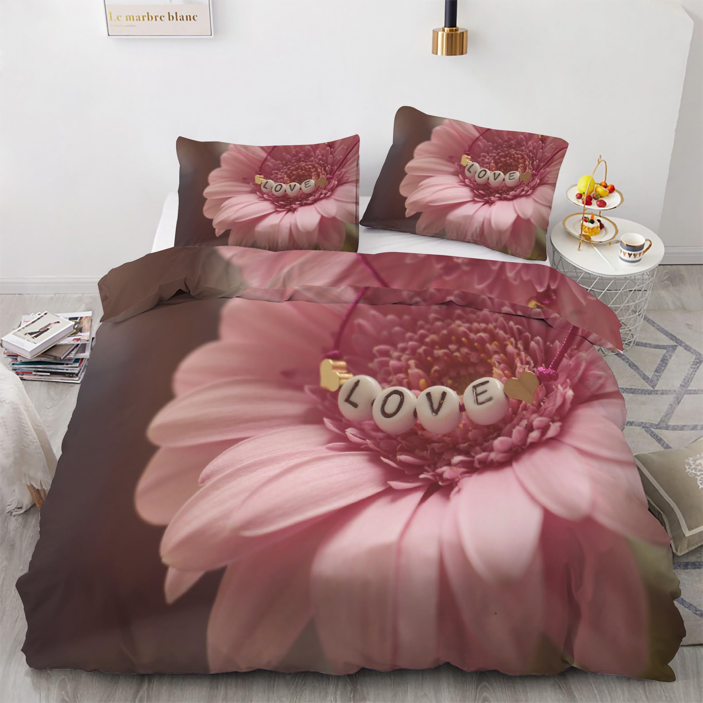 Housse de couette 160x200 microfibre douce avec fermeture éclair lit rose Kg1275