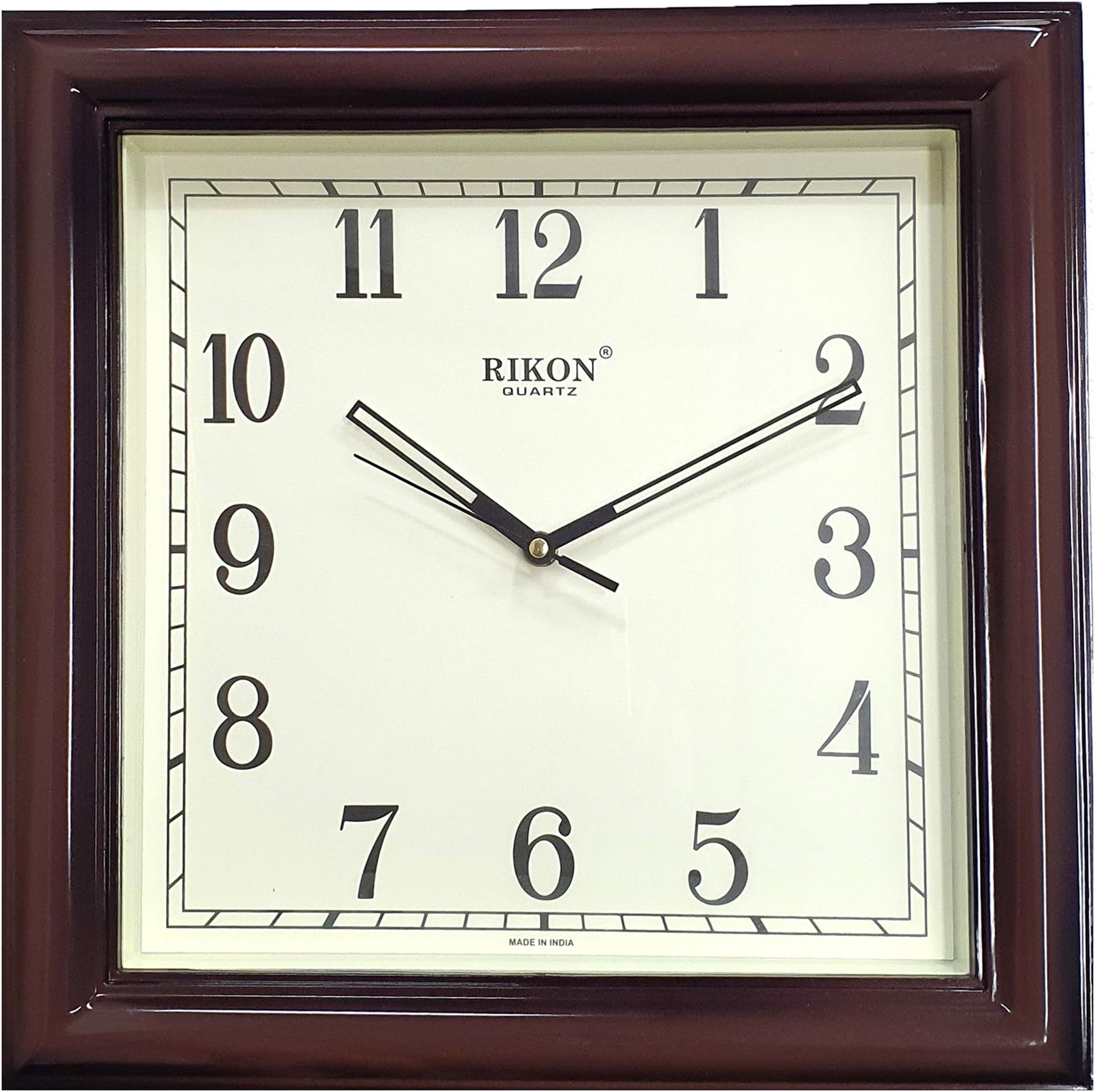 Rikon Quartz Golden Foiling Plastic Round Shape Silent Movement Exclusive Wall Clock (33 cm x 33 cm, Brown Ivory)