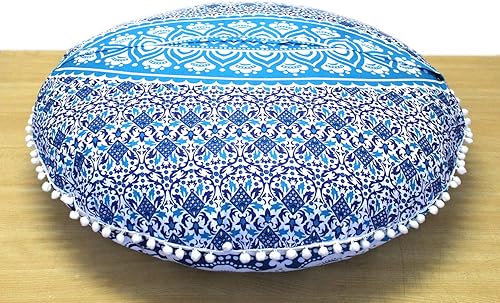 Miniatura 6 de CRAFT KALA Funda de almohada bohemia redonda grande de 32 pulgadas, funda de puf bohemia con mandala, funda de almohada de meditación, funda de