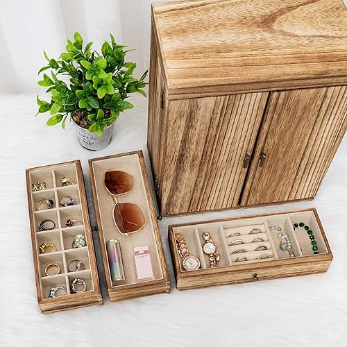 Vista 5 de Caja organizadora de aretes cajas de joyería grandes para mujer gran almacenamiento de joyería exhibidor para collar aretes anillos pulsera caja