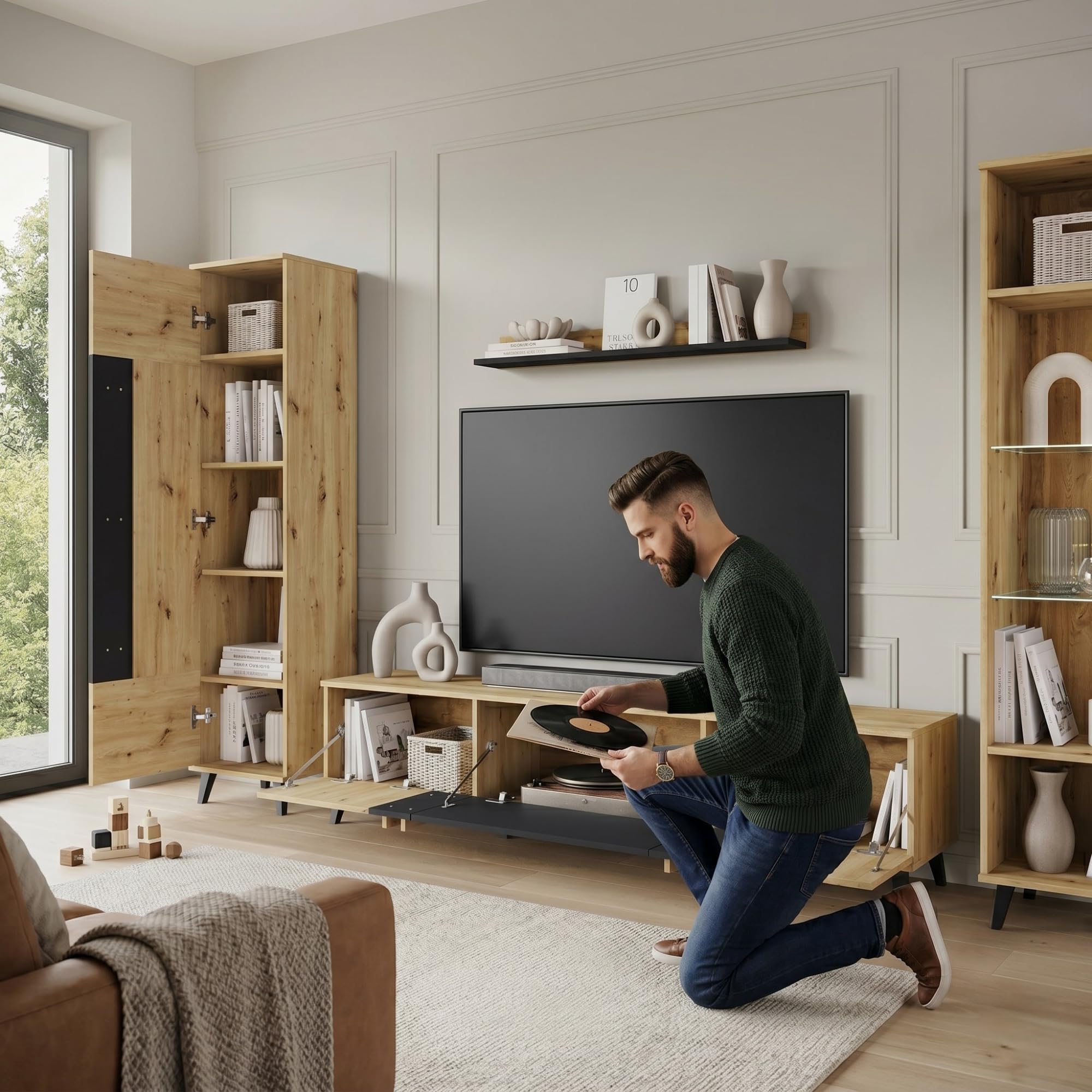 Conjunto Muebles de Salon Modernos Helsinki II - Juego de Mueble TV Salon, Dos Armarios Colgantes y un Estante Colgante - Comedor Completo sin LED