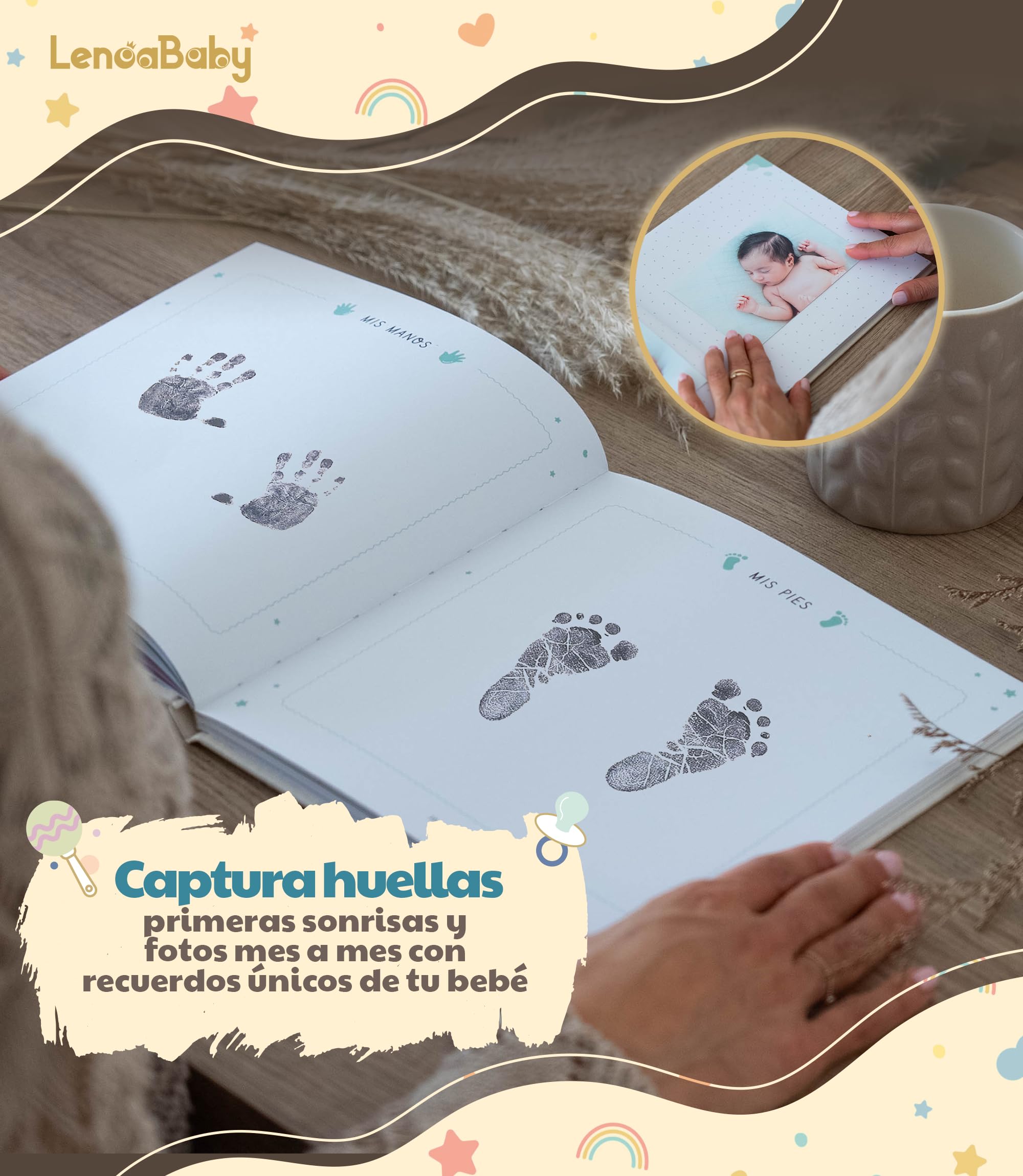 Album Fotos Bebe Mi Primer Año con Portada en Tela Lino y 75 Páginas - Libro Recuerdos Bebe con Pegatinas Ideal como Regalo Bebe Recien Nacido Niño y Niña Regalo Baby Shower - Album Bebe Primer Año — view 6