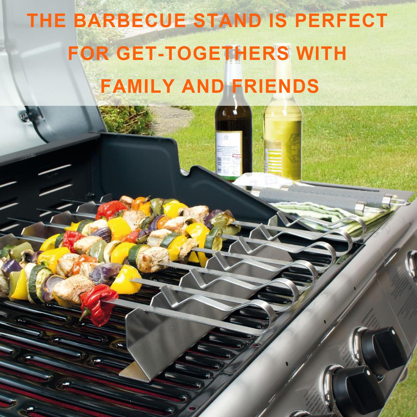 4 pezzi Supporto per Spiedini per Barbecue, Supporto per Barbecue per 6 Spiedini, Spiedini Acciaio Inox, Griglia Spiedini Rack, Accessori per Spiedi di Carne per Barbecue, per Spiedini per Esterni