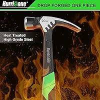 Vista 5 de HURRICANE Martillo de garra de 20 onzas con soporte magnético para clavos, martillo de garra recta con mango absorbente de golpes, martillo forjado
