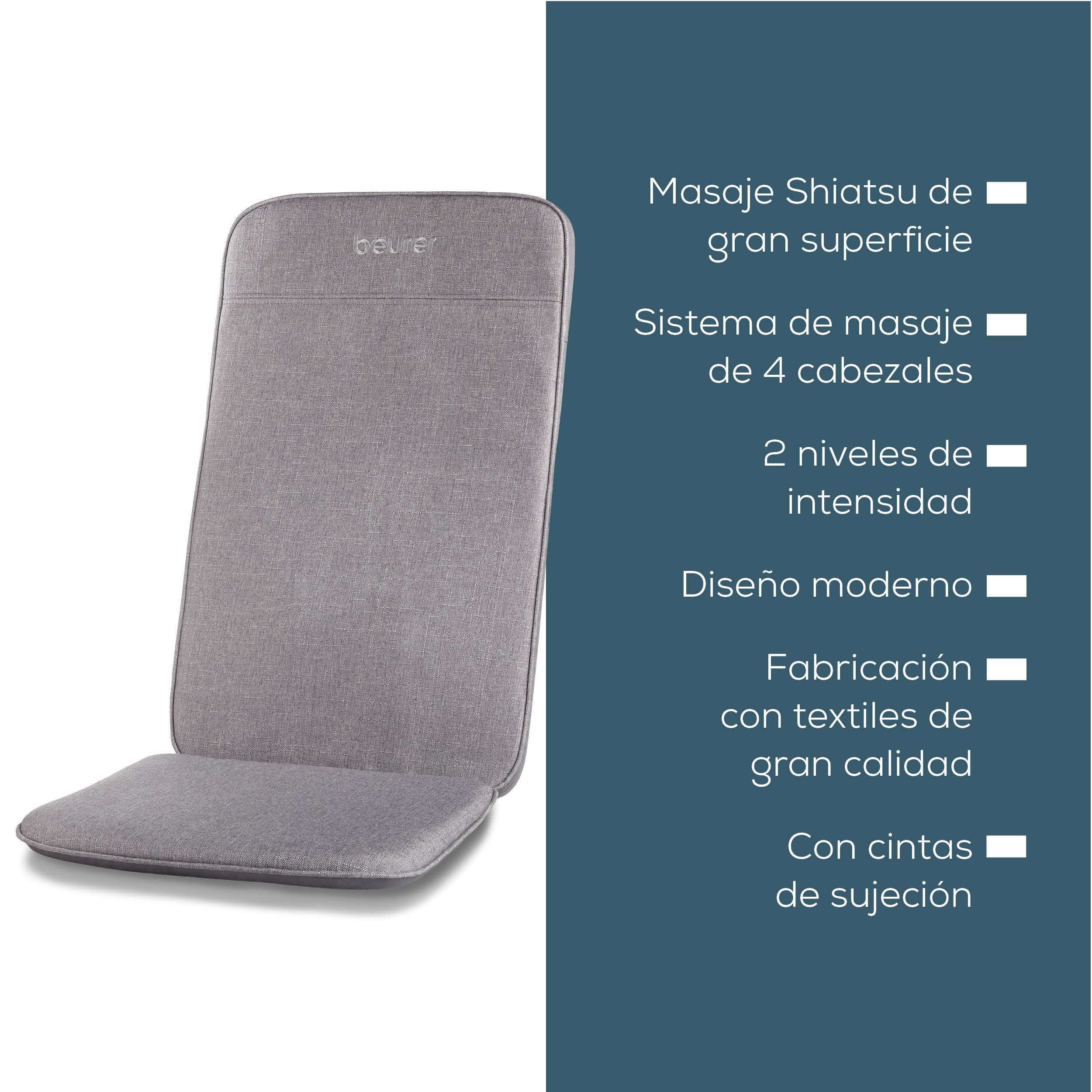 Beurer MG 202 Funda de asiento para masaje Shiatsu, masaje Shiatsu para el hogar y la oficina, 2 niveles de intensidad, carcasa de respaldo estrecha, adecuada para sillones, sofás y sillas de oficina