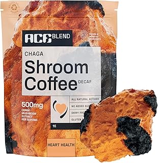 Ace Blend Chaga Shroom Coffee | Organic Keto Decaf Mushroom Instant Coffee | KSM-66 Ashwagandha, L-Theanine, MCT Powder | Helps in Supporting Heart Health| Hot & Cold Brew Coffee | 15 Sachets