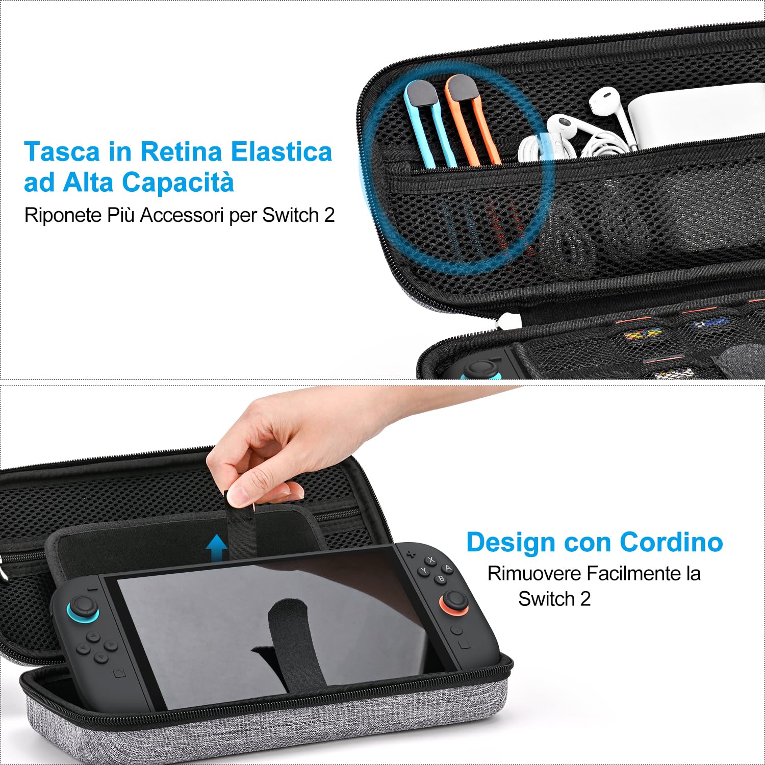 innoAura 14 in 1 Custodia Switch 2 per NS Switch 2 (2025), Switch 2 Case con Custodia da Trasporto, Cover Protettiva, Grip per Levette, Pellicola Protettiva, Ciondolo Carino e Adesivo, Grigio