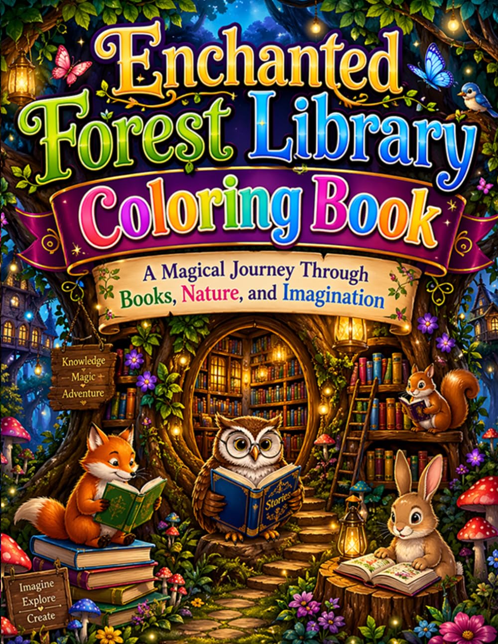 Enchanted Forest Library Coloring Book: A Magical Journey Through Books, Nature, and Imagination: A relaxing fantasy coloring adventure filled with ... trees and whimsical woodland creatures