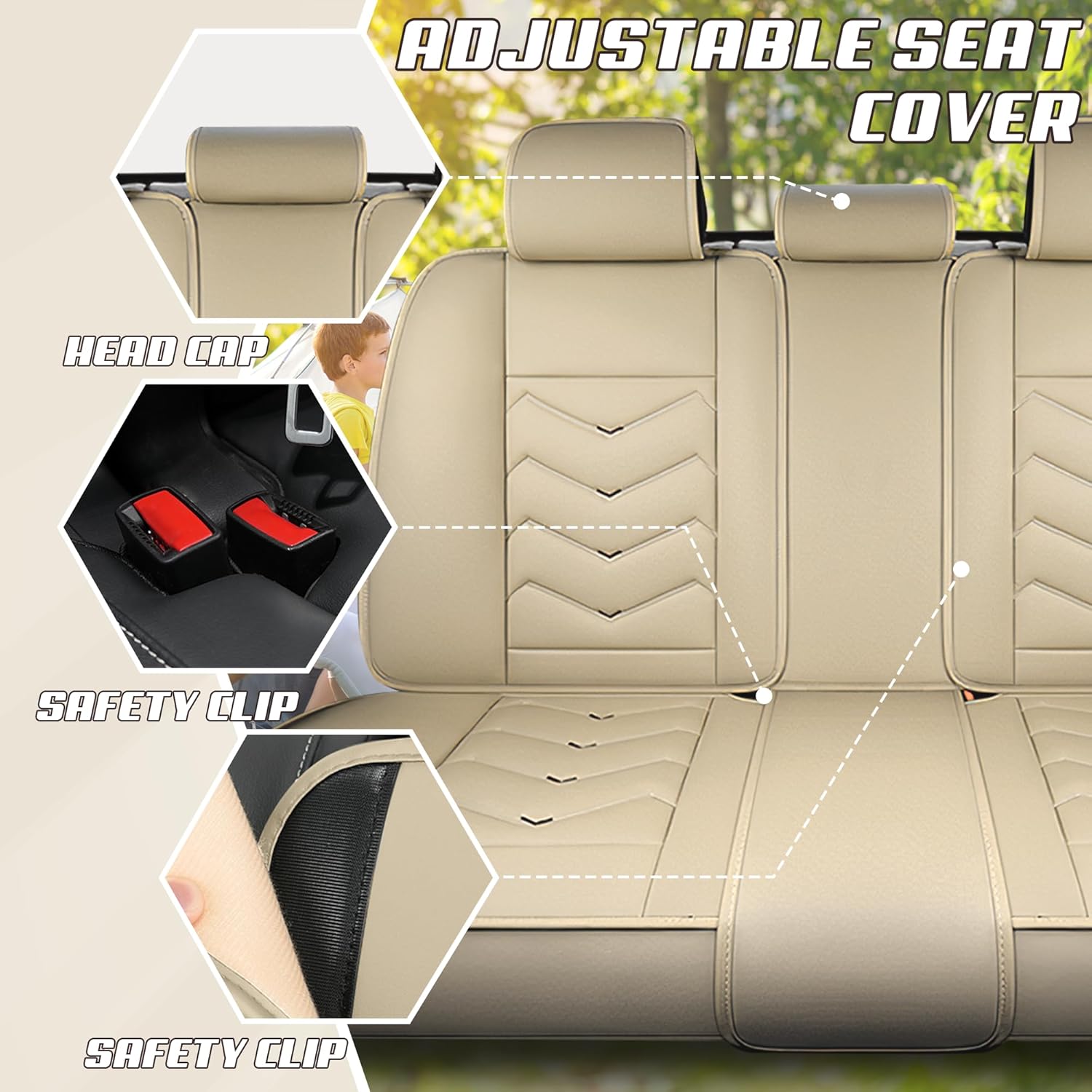 Car Seat Covers Fit for Buick 2000-2026, Stylish Sport Seat Covers, Waterproof Wear-Resistant Premium Nappa Leather Car Seat Covers.(Full Set/Beige)