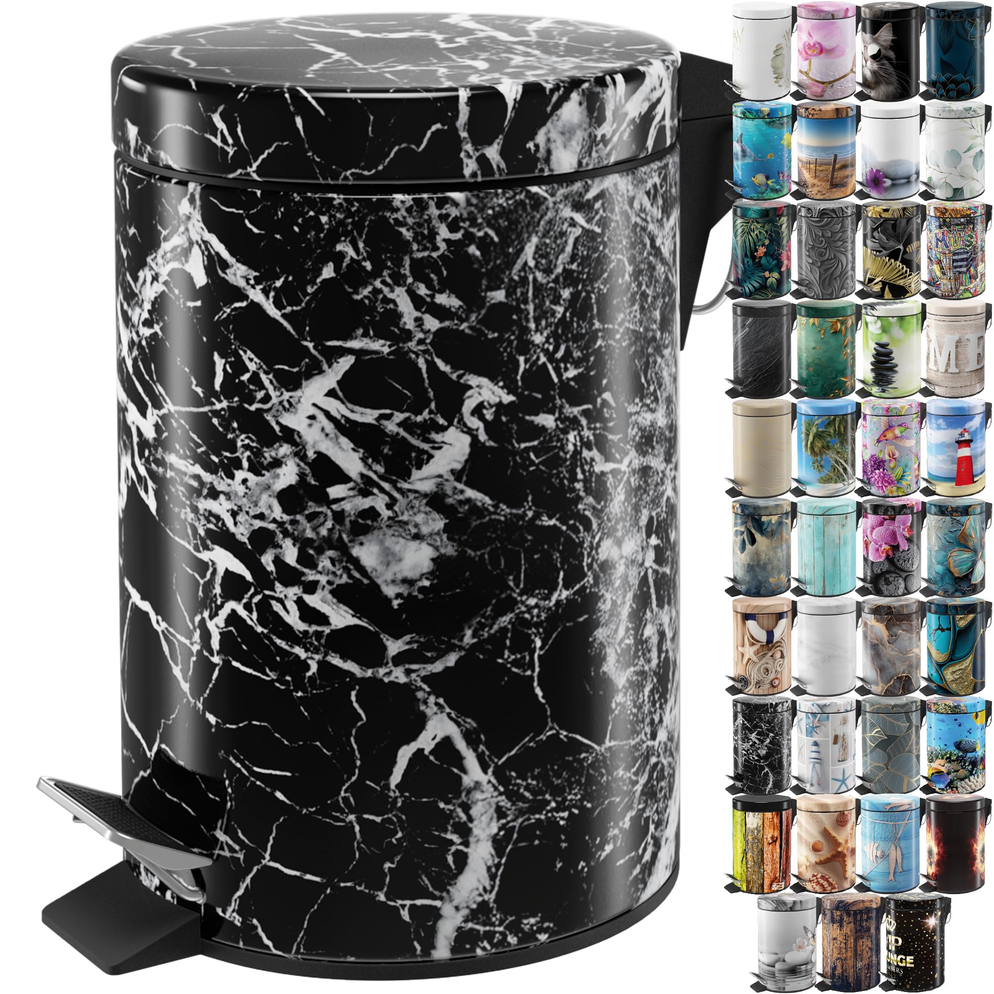 Sanilo Bathroom Bin 3L with Soft Close, Many New Cosmetic and Kitchen Waste Bins Available, Trash Can with Inner Bucket (Marble Black)