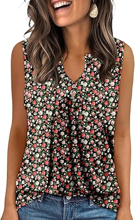 KISSMODA Tank Tops for Women Summer Casual Sleeveless Shirts Dressy Trendy V Neck Tunics Loose Notched Blouses S-3XL