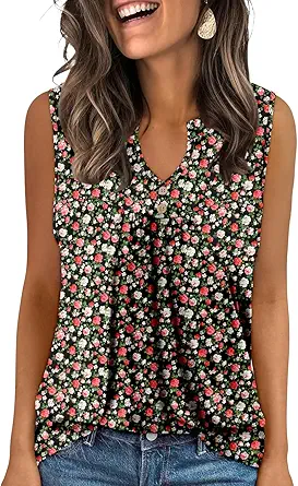 KISSMODA Tank Tops for Women Summer Casual Sleeveless Shirts Dressy Trendy V Neck Tunics Loose Notched Blouses S-3XL