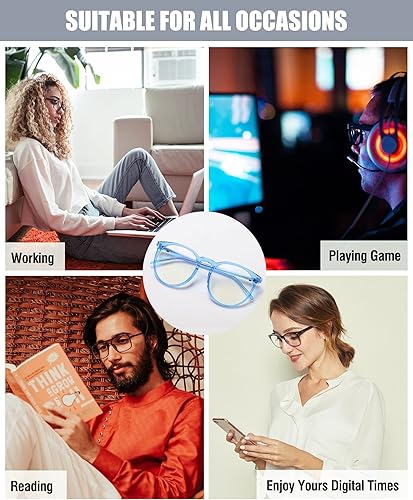 Miniatura 5 de DUCO Gafas de luz azul redondas retro para hombres y mujeres, gafas de bloqueo de rayos azules, gafas de juegos de computadora, lentes de nailon,