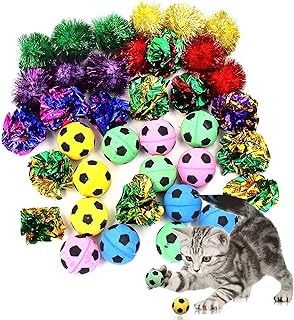 Cat Toy, 36PCS Colorful Balls Cat Toys,Interactive Cat Toy Set - Crinkle Balls/Sparkle Balls/Sponge Soccer Balls for Indoor Cats