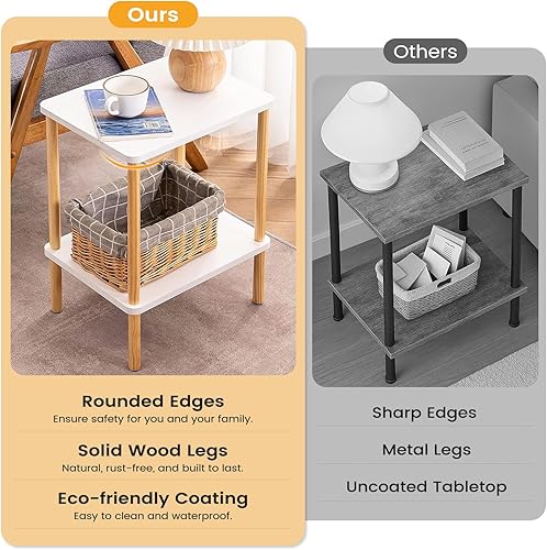 Miniatura 4 de Apicizon Juego de 2 mesas auxiliares de 2 niveles, mesa auxiliar bohemia con estante de almacenamiento, mesita de noche para espacios pequeños,