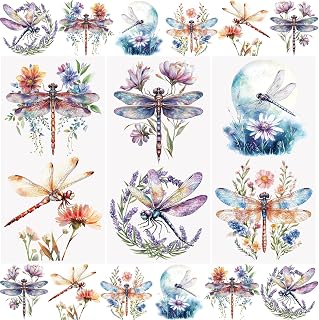 WANDIC 3 Sheets Spring Rub on Transfer Stickers Dragonfly Decals Flowers Stickers Waterproof Decals Furniture Stickers Home Decoration Decals for DIY,15 * 30cm