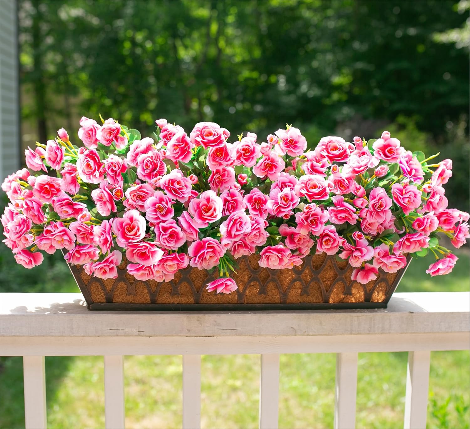 HyeFlora Artificial Faux Outdoor Flowers Plants for Spring Summer Decoration, Fake Silk Camellia UV Resistant Look Real for Planter Outside Front Door Porch Patio Balcony, 3 Large Bundles - Image 7