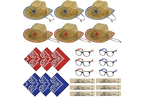 24-Piece Children's Straw Cowboy Hat and Bandanna Party Set