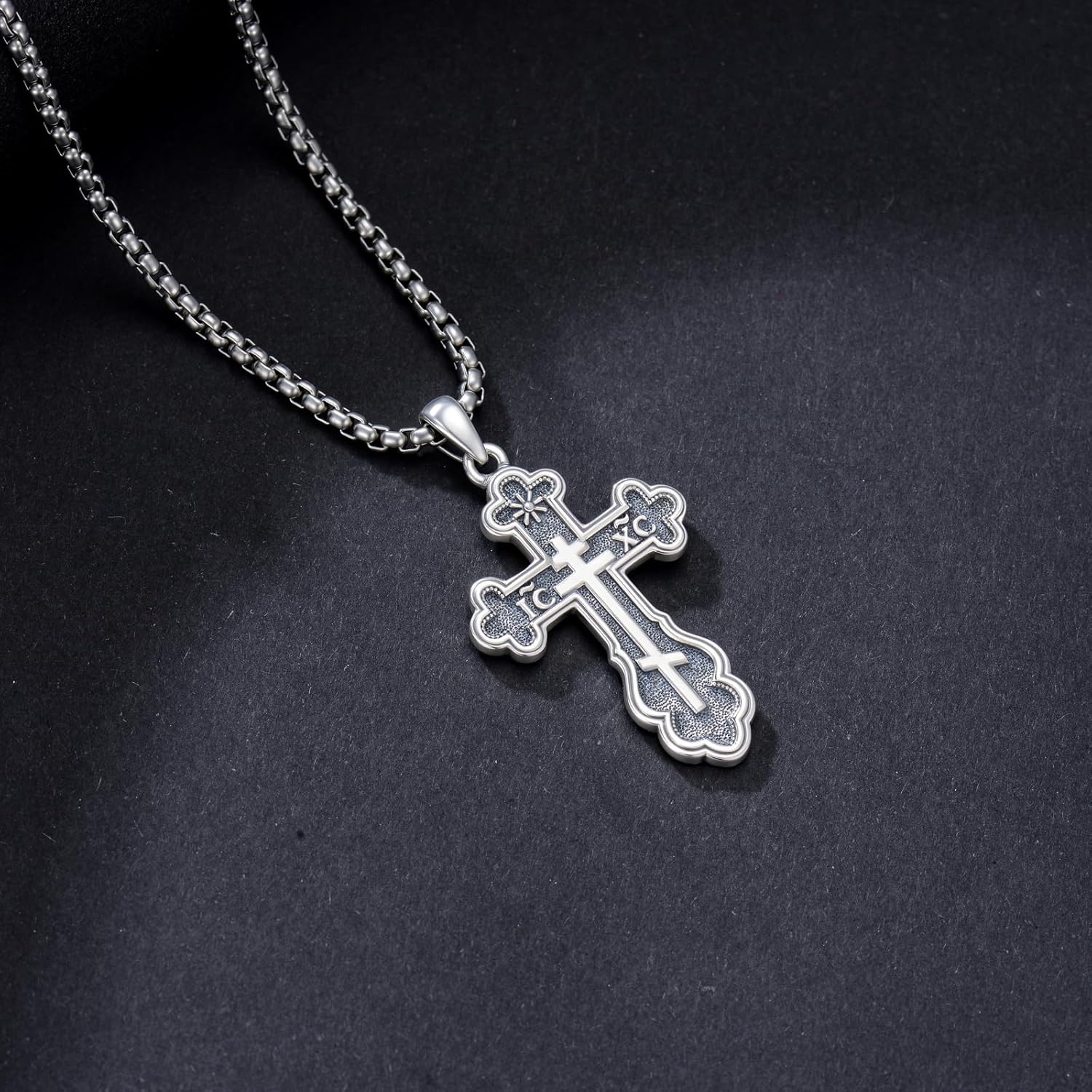 PROESS Caravaca Crucifix Orthodox Cross Necklace 925 Sterling Silver St Benedict Jesus St Brigid Cross Necklace Religion Pendant Jewelry Gifts for Men Women - Image 5