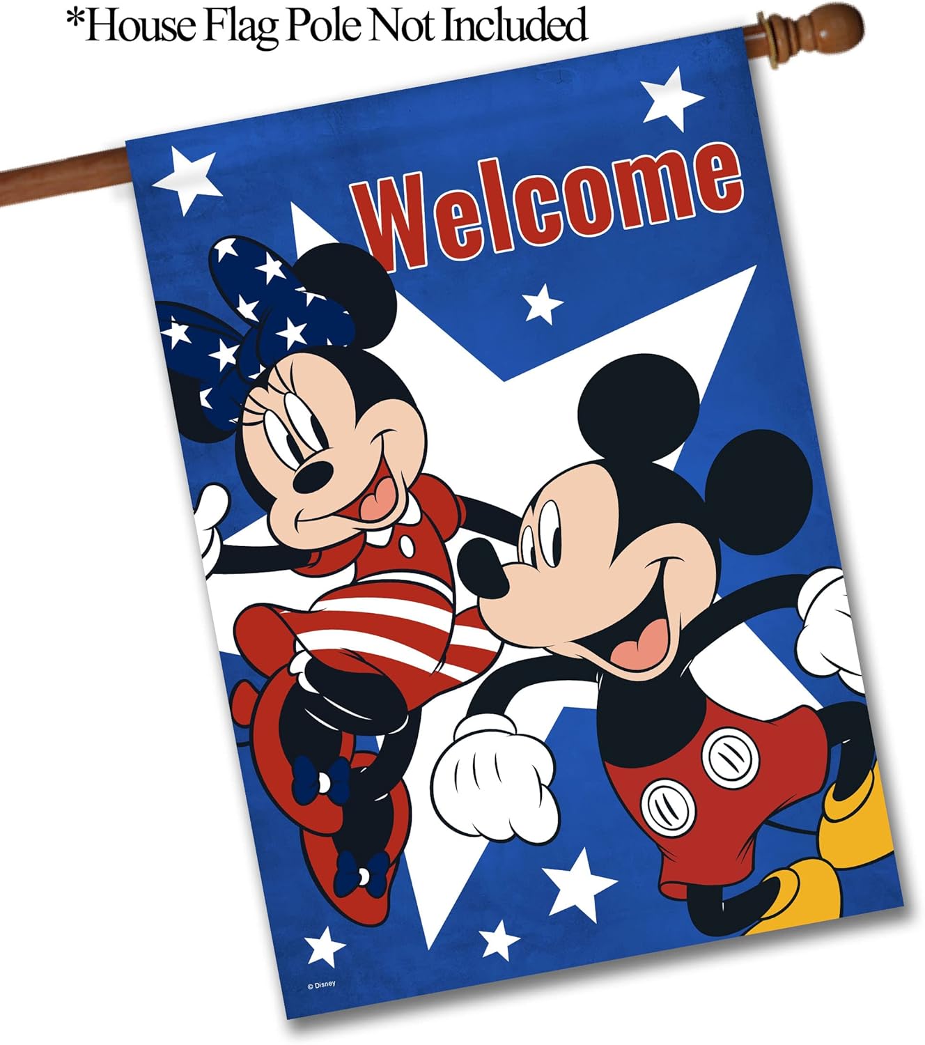 Flagology.com, Disney Mickey and Minnie USA Welcome – House Flag 28" x 40", Exclusive Fabric, Officially Licensed Disney, Patriotic, July 4th
