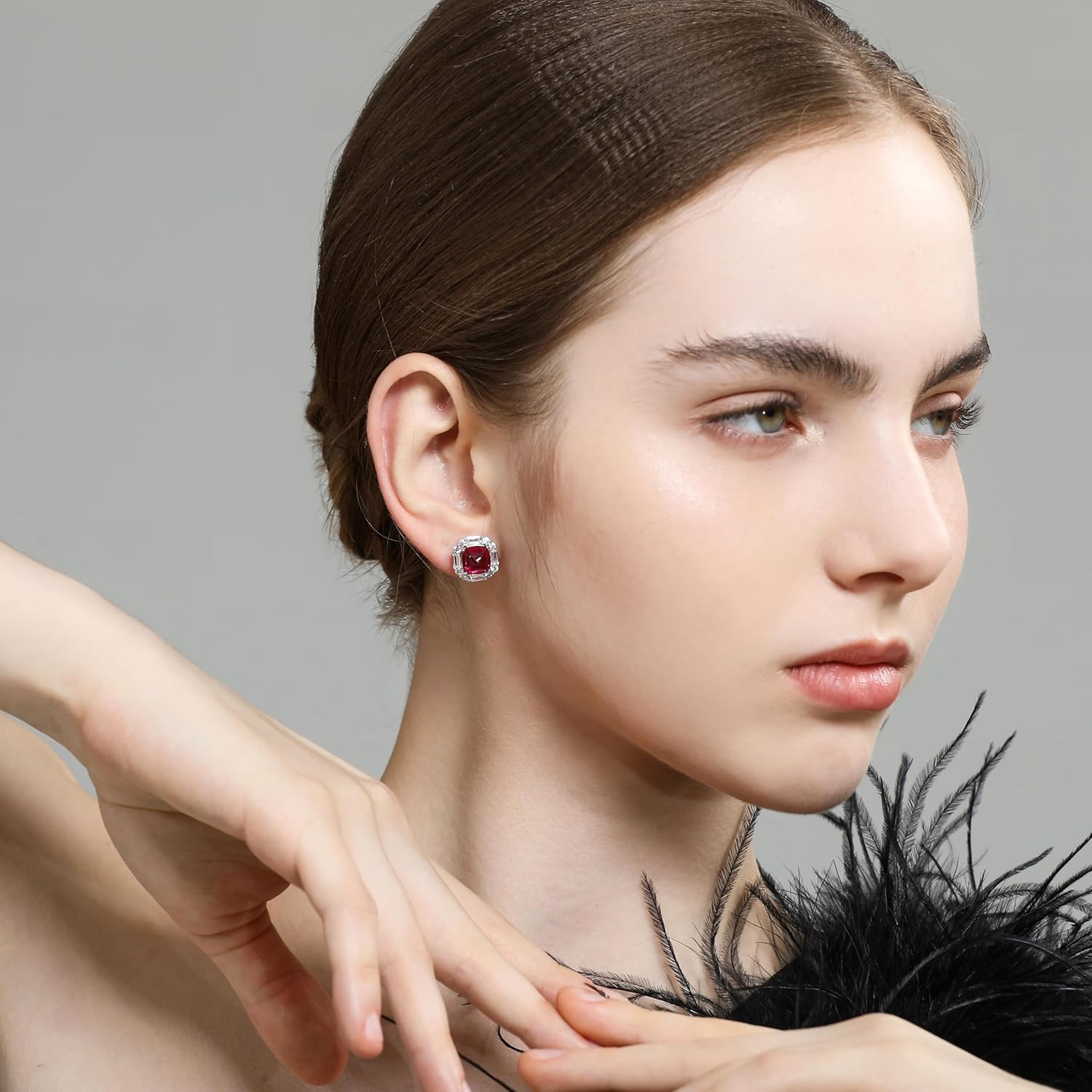 Lab Created Ruby/Sapphire/Emerald Stud Earrings - Hypoallergenic 18k White Gold Plated Halo Earrings, Sterling Silver Square Jewelry - Image 5