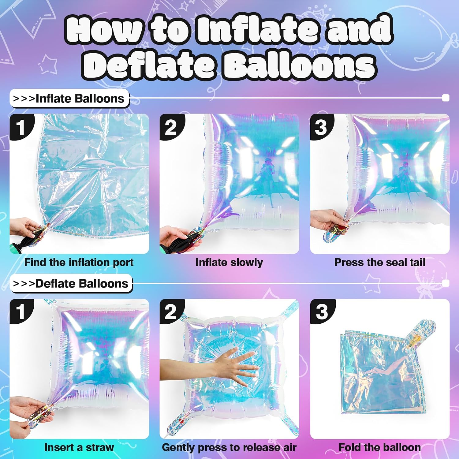 NISOCY 25PCS Iridescent Square Foil Balloons Wall Backdrop image 4
