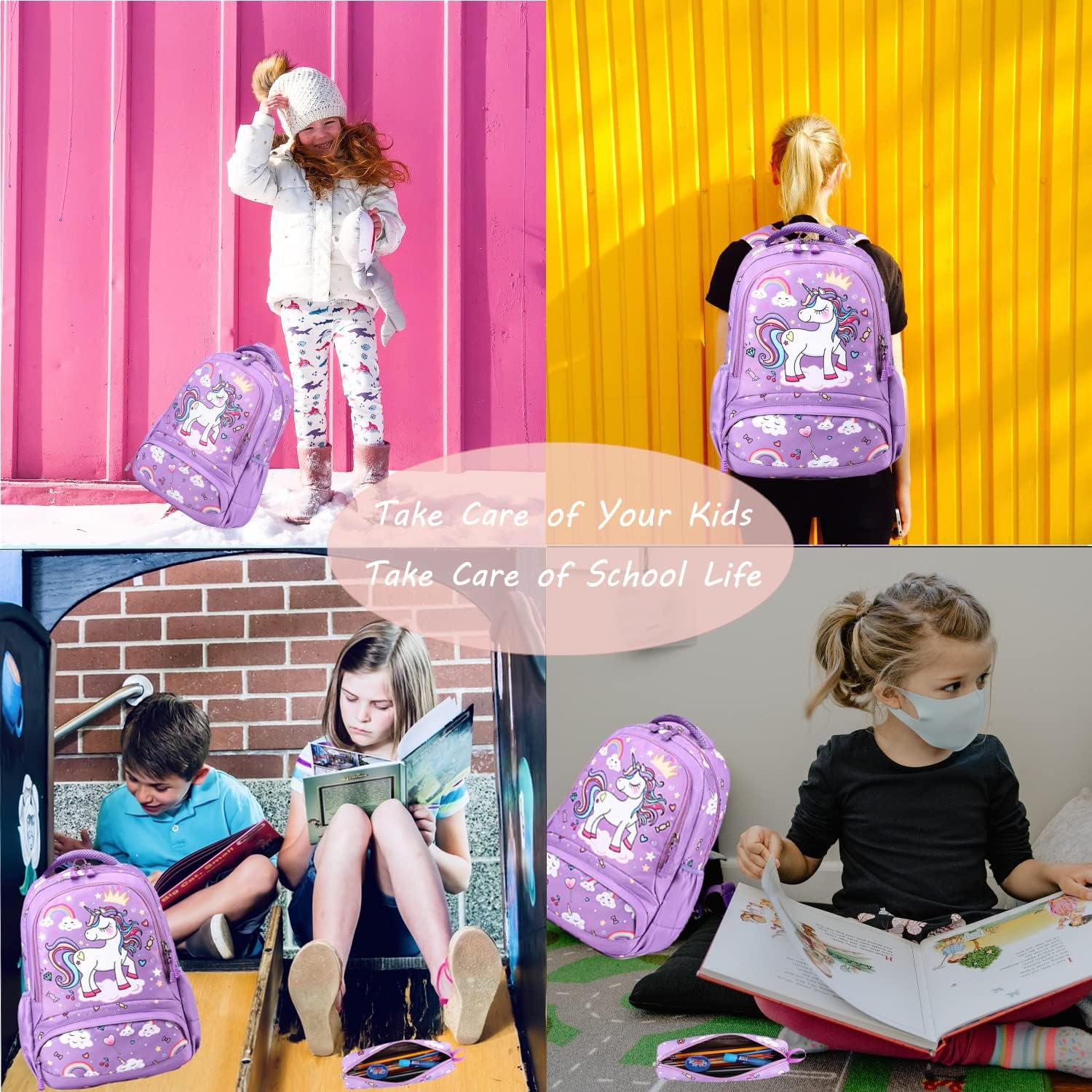 Unicorn Backpack for Girls School Backpack for Girls Unicorn Bookbag School Bag Set for Elementary Back to School - Image 2