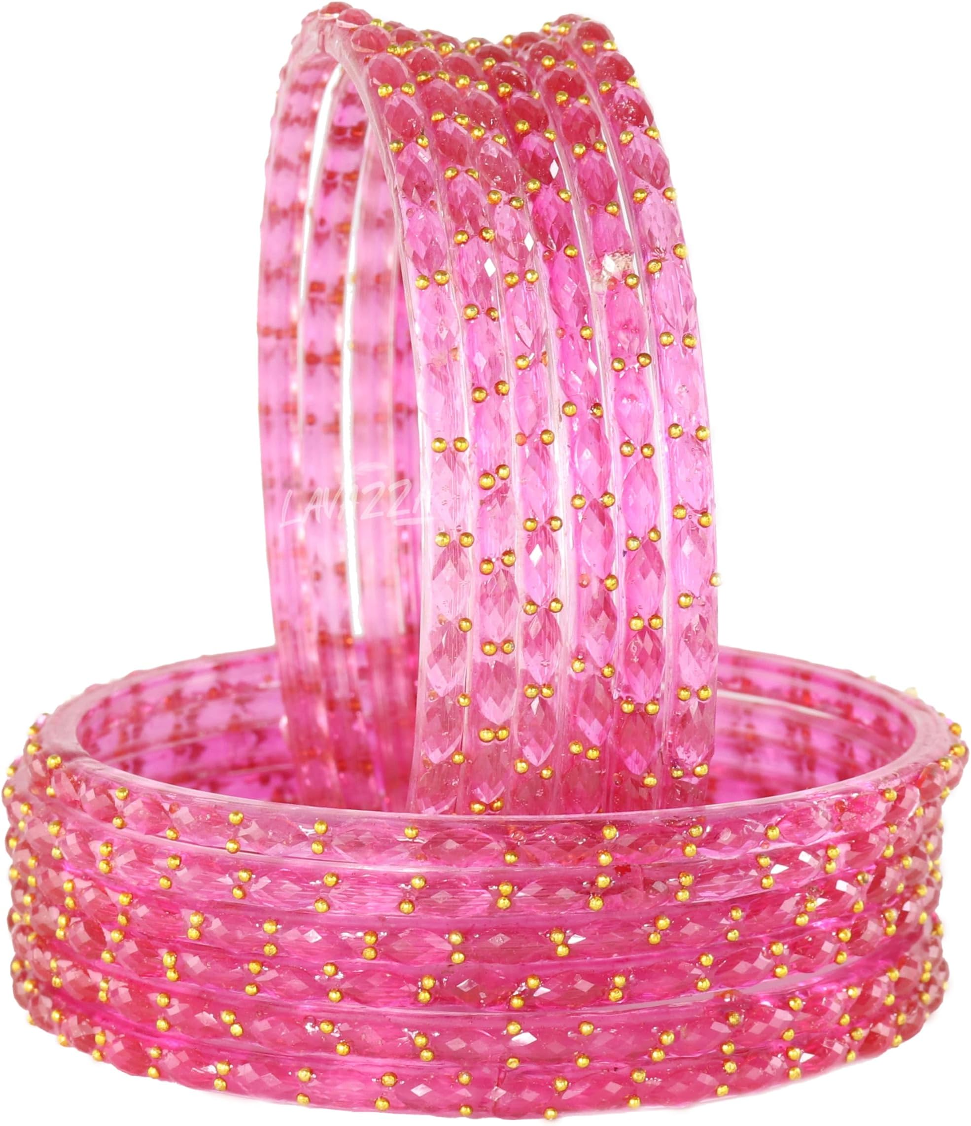 LAVAZZA Raindrop Glass Bangles Set For Women & Girls with Zircon Diamond Stone & Beads | Trendy Transparent Crystal Glass Bangles | Fancy Kanch ki Chudi Set | Bangles for Wedding, Party- Set of 12
