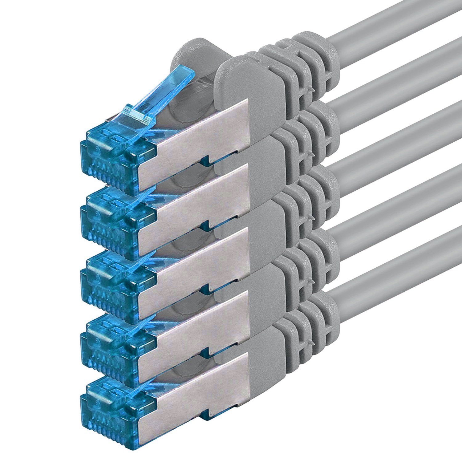 1aTTack.de 1m - CAT6a - Netzwerkkabel grau - 5 Stück CAT 6 A Patchkabel 10000 Mbit s SFTP PIMF 500 MHz kompatibel zu CAT5 CAT6 CAT7 DSL Internet Switch Router