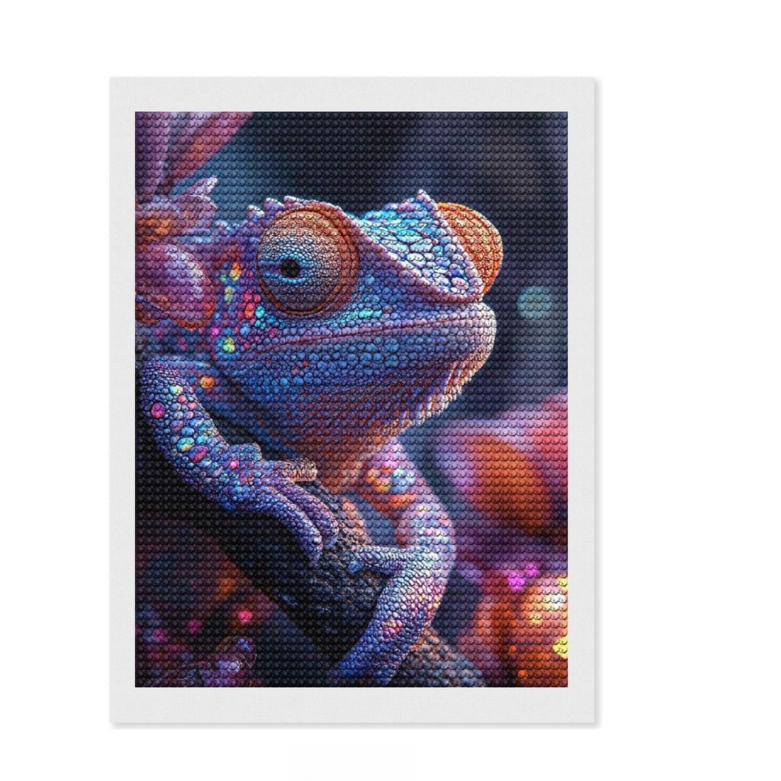 Junmoney Chameleon Close-Up Diamond Painting Set 12"x16", Relaxing DIY Hobby, Farmhouse Decor, for Creative Relaxation, Birthday Gift