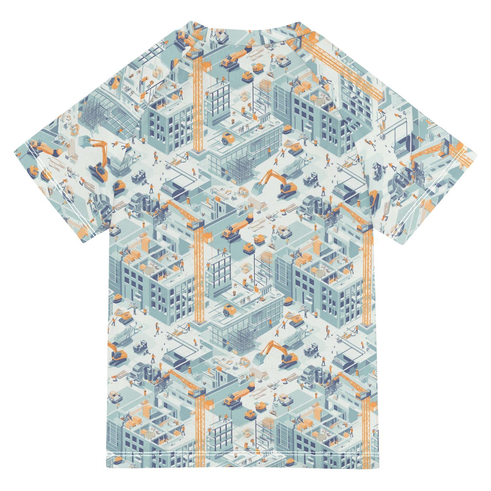 Bathing Suit Kids Short Sleeve Rashguard Swimsuit for Girls 5T Construction Scene Build Tall Buildings Excavator Grader