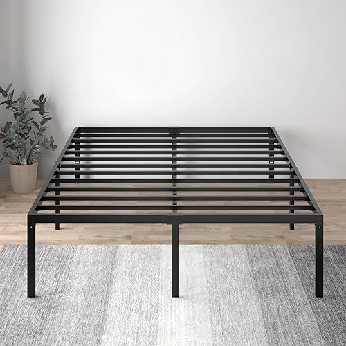 SHA CERLIN Base de cama de plataforma resistente, tamaño Queen, no necesita somier, ranuras para fijación de cabecero, fácil montaje, base de