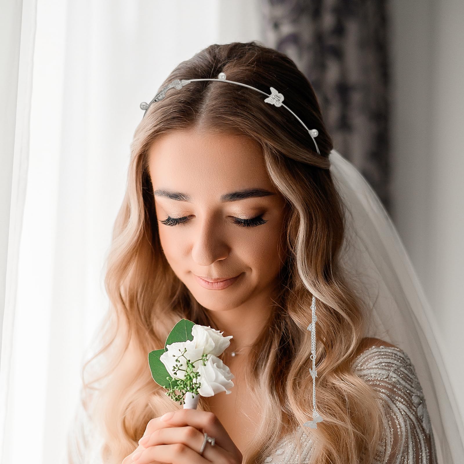 Amazon.com: Wedding Butterfly Headband with Head Chain  display picture 1