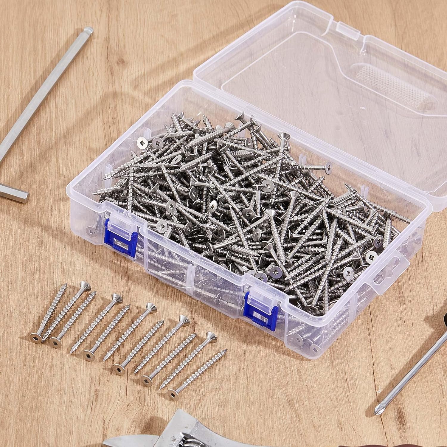 Blulu 300 Pcs 10 x 2-1/2" Deck Screws 304 Stainless Steel Deck Nails Square Drive Type, 17 Gauge Wood Cutting Point Concealed Fastener Bolt Corrosion Resistant for Marine Wood Decking Fence