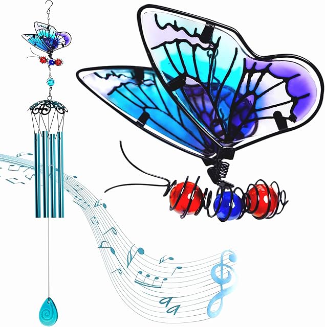 Wind Chimes 3D Butterfly Indoor Outdoor Metal Glass Music Wind Chimes Mobile Romantic Chimes for Garden, Patio, Yard, Party, Festival Decor/Best Mothers and Women Gifts
