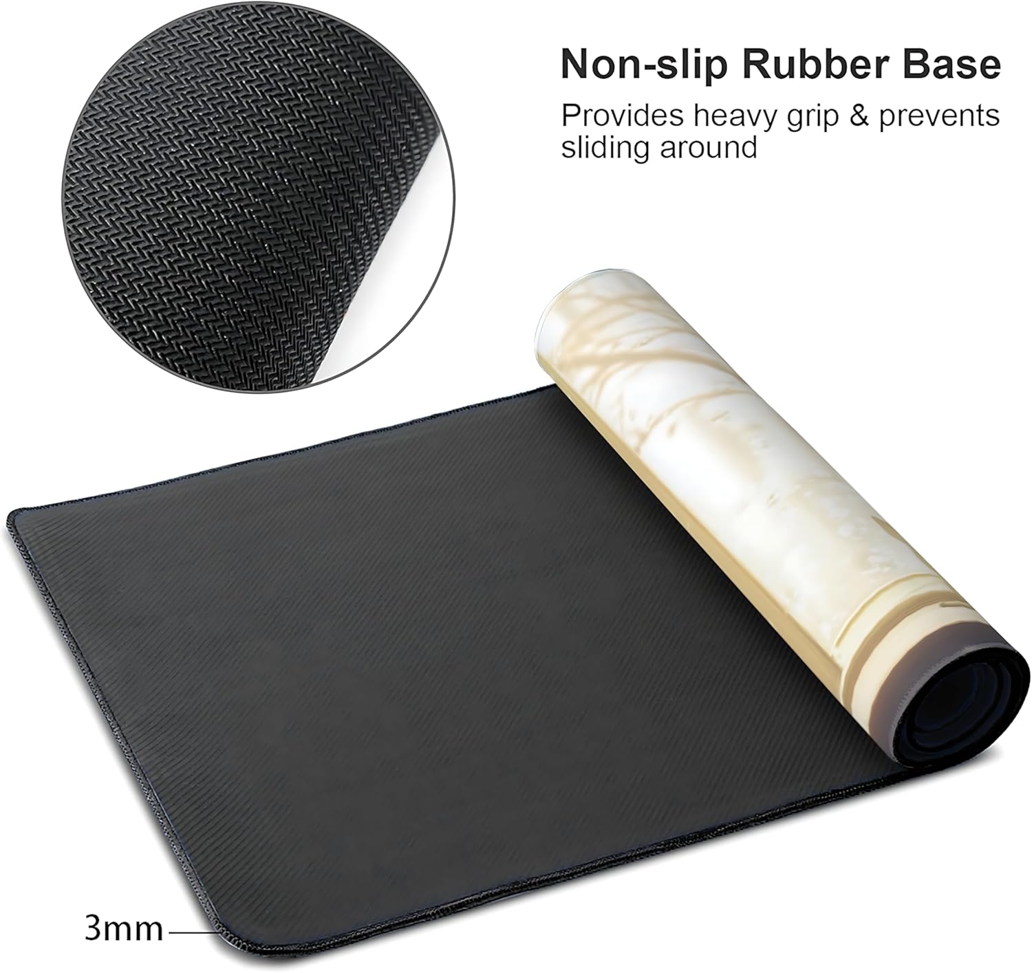 Cute Anime Black&White Cat Gaming Mouse Pad, Beige Warm Healing Desk Mat with Anti-Slip Base & Stitched Edges, Computer Keyboard & Laptop Pad, 35.4" x 15.7" in in Workstation Accessories