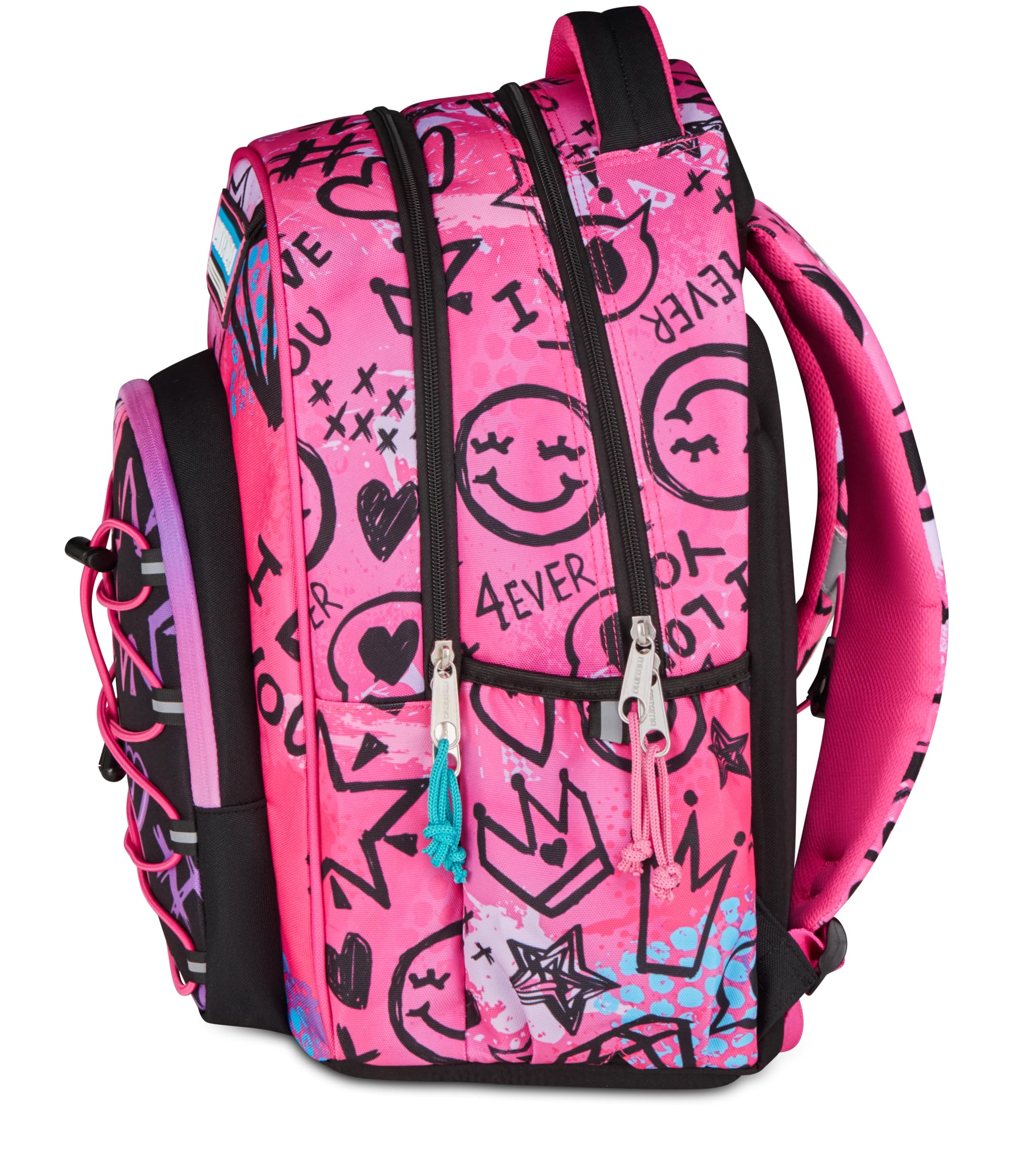 Mitama Zaino Scuola Elementare M-Power RockNLove, Triplo Scomparto, Ragazzi e Ragazze, Tasca Porta Borraccia, Schienale Imbottito, rosa