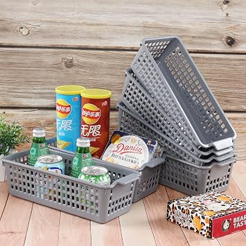 Yuright 12 Packs Narrow Baskets for Storage, Grey Small Plastic Basket