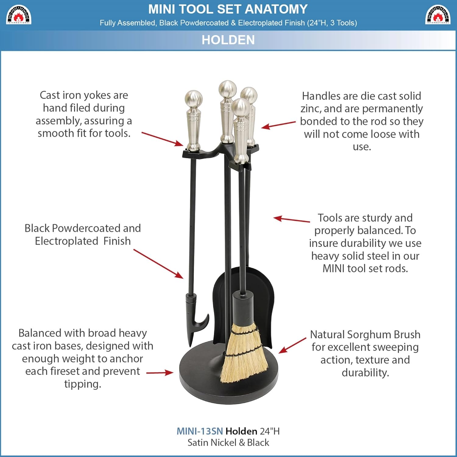 Minuteman International Holden Mini Fireplace Tool Set, Satin Nickel