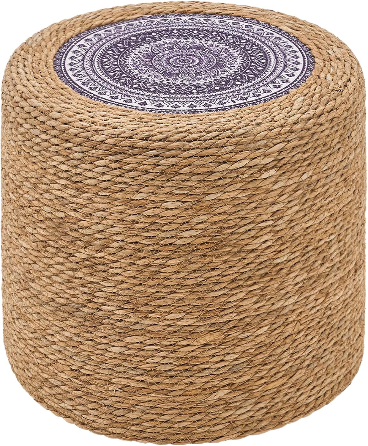 Wimarsbon 18'' Natural Cattail Ottoman Pouf - Handwoven Boho Footrest Stool, Rustic Braided Pouffe for Bedroom & Living Room