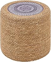 Wimarsbon 18'' Natural Cattail Ottoman Pouf - Handwoven Boho Footrest Stool, Rustic Braided Pouffe for Bedroom & Living Room