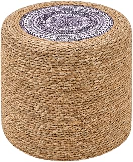 Wimarsbon 18'' Natural Cattail Ottoman Pouf - Handwoven Boho Footrest Stool, Rustic Braided Pouffe for Bedroom & Living Room