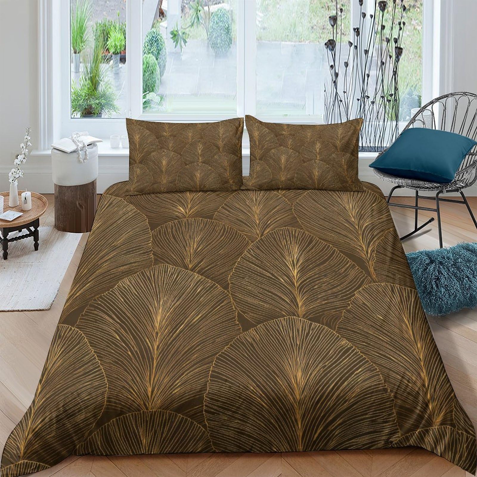 Ctjqhvkz Style-10 3D Printed Brown Ginkgo Leaf Fitted Sheet Microfiber Soft Breathable Golden Vein Bed Cover For Bedroom Dorm Decor Single（135X200cm）