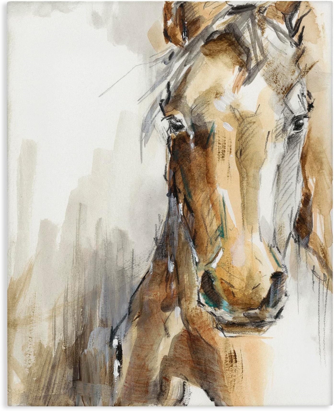 Stupell Industries Horse Portrait Orange Brown Animal Watercolor Painting Canvas Wall Art Design By Artist Ethan Harper, 24 x 30, Gallery Wrapped Canvas