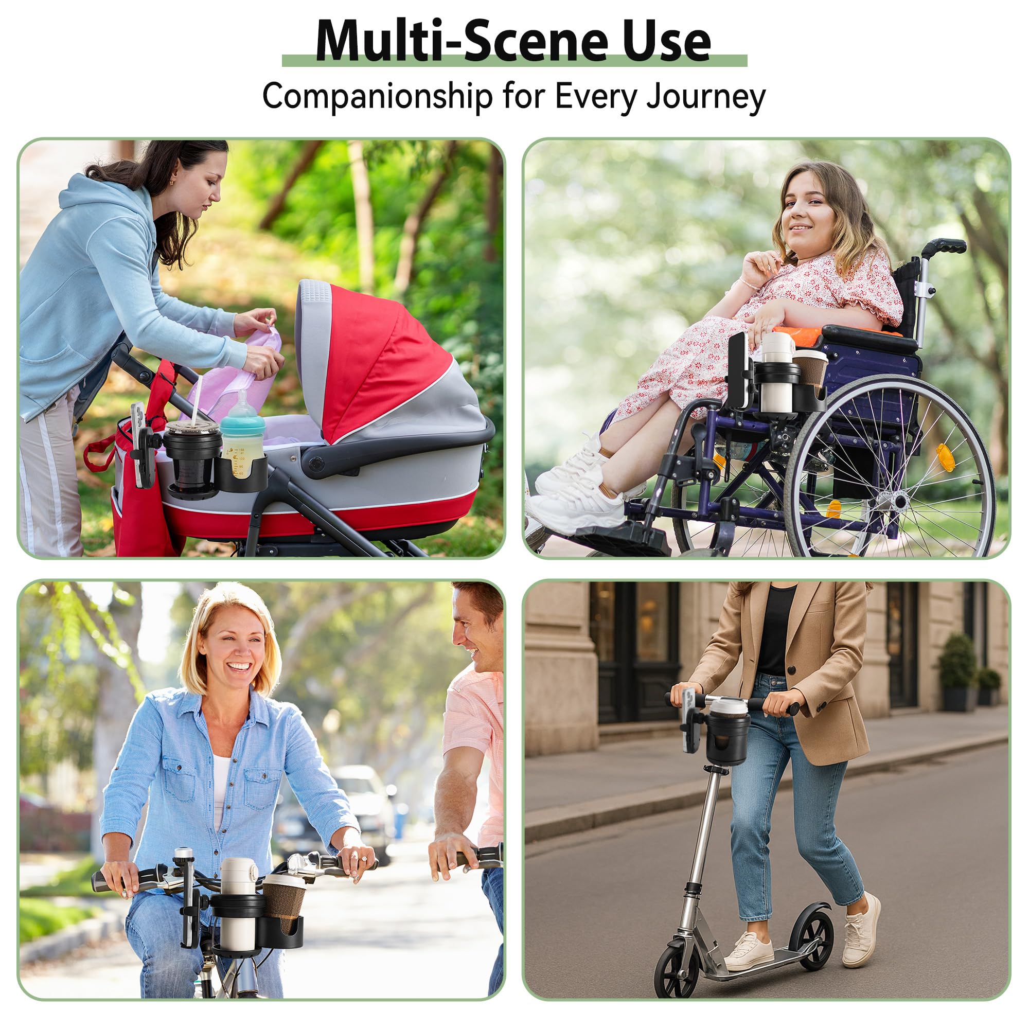 Portavasos Carrito Bebé 3 en 1, Soporte para Biberón con Soporte para Móvil - Portavasos Universal Giratorio 360° para Coches de Bebé, Bicicletas, Sillas de Ruedas - Práctico Regalo para Bebés