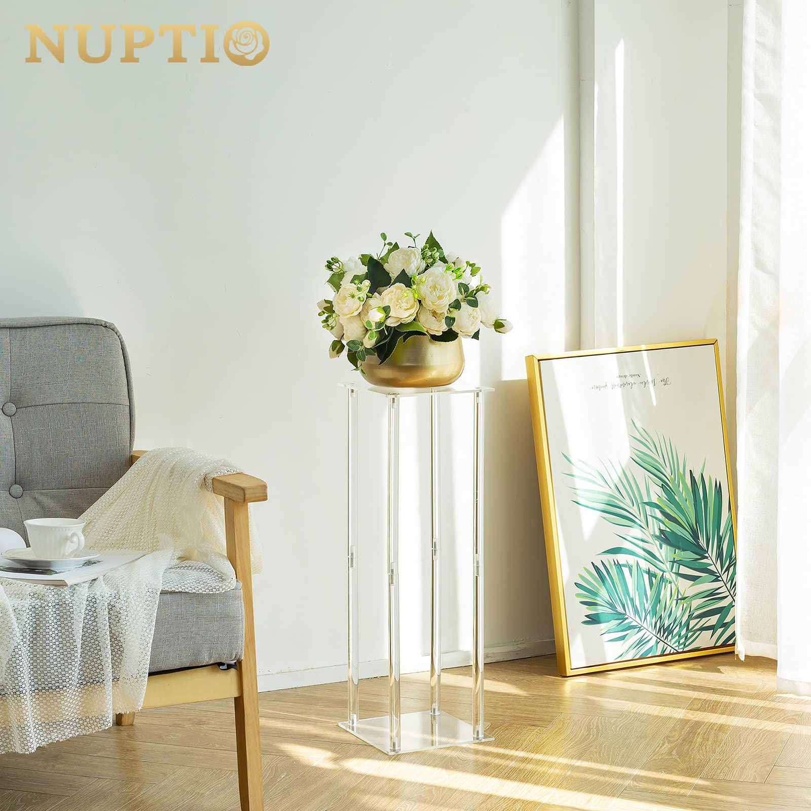 Nuptio Centrotavola Matrimonio Vasi Acrilici - 2 Pezzi 60cm Altezza Vaso Fiori Fioriere Stand per Decorazioni Tavoli Festa Eleganti Decorazioni per Matrimoni Sfusi Tavolo Centrotavola Geometrici